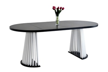 STÓŁ rozkładany okrągły, fi 110 do 210 cm, czarno-biały