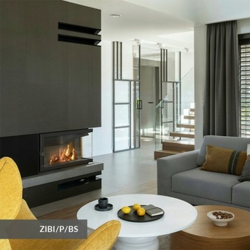 KOMINEK NAROŻNY WKŁAD KOMINKOWY STALOWY ZIBI 11Kw LEWY REKUPERACJA ZESTAW