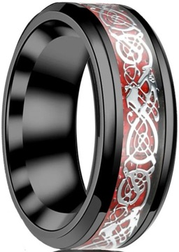 Кольцо с кельтским драконом, черное, красное, серебряное кольцо с печаткой