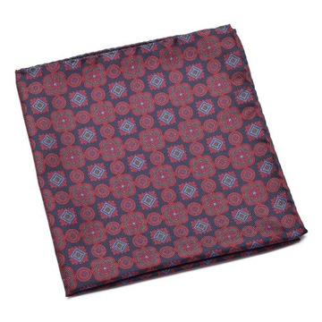 Jedwabna granatowa poszetka w czerwony wzór