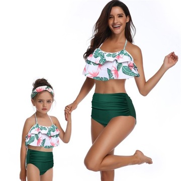 Eleganckie Bikini Z Wysokim Stanem I Falbankami Dla Matki I Córki Kolorów