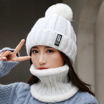 ЖЕНСКИЙ ЗИМНИЙ КОМПЛЕКТ Шапка-двойка, утеплитель для шеи, водолазка, ТЕПЛЫЙ БЕЖЕВЫЙ