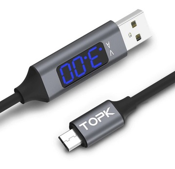 KABEL DO TELEFONU Z MIERNIKIEM 1m. 2.4A. Micro-USB