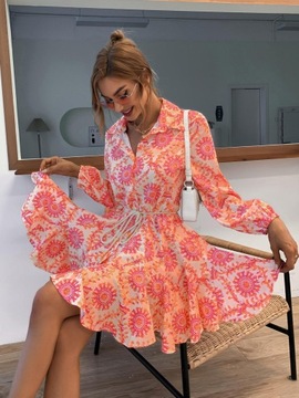 ПЛАТЬЕ-РУБАШКА С ЦВЕТОМ МИНИ-РУБАШКА С УЗОРОМ SHEIN M