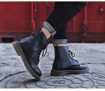 39 GLANY BOTKI WORKERY UNISEX DR BOOTS COMBAT GOTH SKÓRZANE TRAPERKI CZARNE