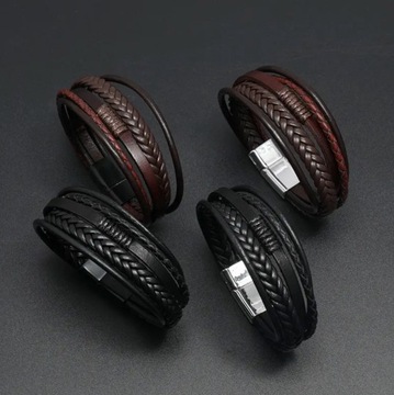 Черный плетеный кожаный браслет, прочная магнитная застежка из нержавеющей стали