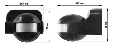 PIR-датчик движения, 180°, 1200 Вт, IP44, регулировка по вертикали, накладной монтаж, черный