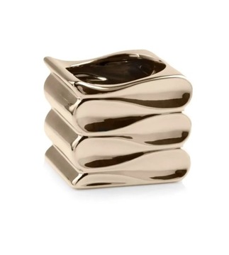 ZŁOTA OSŁONKA DONICZKA DO DOMU CERAMICZNA FALA - GOLD 15X13 CM