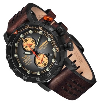 Chronograf męski zegarek Vostok Europe VK61-571C611 WR300 Dwa paski Walizka