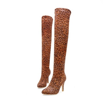 Kobiety Leopard Wysokie Obcasy Wysokie Kolano Buty