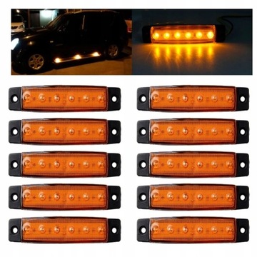 10SZT LAMPA OBRYSÓWKA DIODOWA LED 6 LED IP65 ŻÓŁTE ŚWIATŁO 12-24V