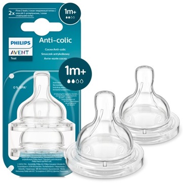 AVENT smoczek do butelki anti-colic (2) wolny 2-przepływowy 1m+ 2szt