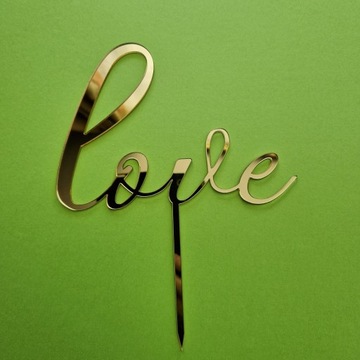 Topper na tort weselny love złote lustro