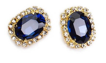Klipsy Złote Na Uszy Niebieskie Granatowe Kryształy Montana Eleganckie Moda