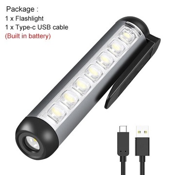 Typ C Mini Latarka USB Ładowarka XPE COB Pen Light