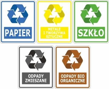 NAKLEJKI NA KOSZ SEGREGACJA ZESTAW 5szt.9,5x11,5cm