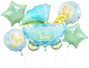 Zestaw 5 balonów na BABY SHOWER CHŁOPCA it's a boy