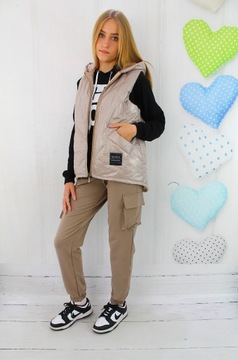 БЕЖЕВЫЙ СТЕГАНЫЙ ЖИЛЕТ С КАПЮШОНОМ 134