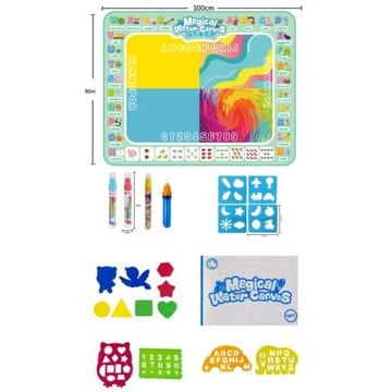 ВОДНЫЙ КОВРИК ДЛЯ РИСОВАНИЯ И ЖИВОПИСИ ВОДОЙ 100х80см XXL + РУЧКИ ШАБЛОНЫ УЗОРЫ