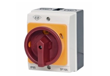 WYŁĄCZNIK GŁÓWNY IZOLACYJNY 16A 3P W OBUDOWIE IP65 ŻÓŁTO CZERWONY