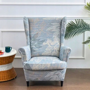 ЭЛАСТИЧНЫЙ ЧЕХОЛ НА КРЕСЛО, ГЛАДКИЙ ПРИНТ, ГРАФИКА, ЛИСТЬЯ, СИНИЙ