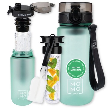 Szczelna butelka z miarką bidon na wodę MOMO WAY bpa free tritan 600ml
