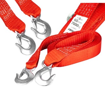 Lina holownicza taśmowa 7000kg 7T 60 mm 5 m hak + hak AMIO-03991