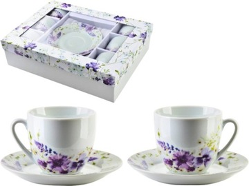 JOY Komplet 6 filiżanek 250ml Ze spodkami 15cm DO KAWY HERBATY - PORCELANA
