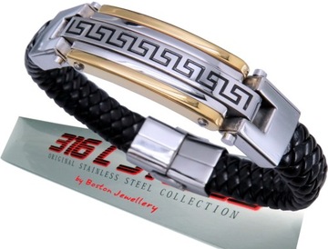 GRUBA SKÓRZANA BRANSOLETA BRANSOLETKA MĘSK STAL CHIRURGICZNA SKÓRA ORYGINAŁ