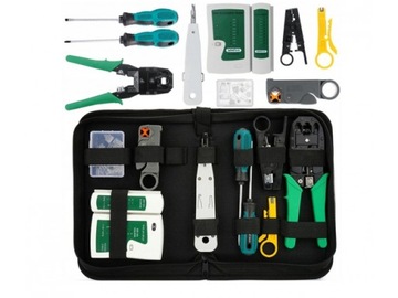 Tester Sieciowy RJ45 Zaciskarka Wciskacz Zestaw do Kabli Stripper Etui Wtyk