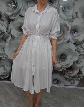 KOTUŚ sukienka szmizjerka koszulowa 46 48 4xl rewelacyjna Kolor Biały