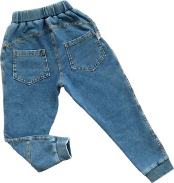 Spodnie JEANSY dla chłopca PRZESZYCIA JOGGERY miękki jeans 128 niebieskie