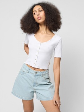 T-shirt crop w prążki damski OUTHORN