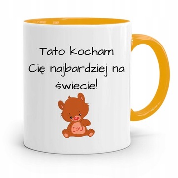 KUBEK ŻÓŁTY PREZENT NA DZIEŃ OJCA TATO KOCHAM CIĘ z Nadrukiem ze Zdjęciem