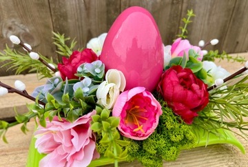 Stroik Wielkanocny Kwiatowy na Wielkanoc Dekoracja Stołu na Stół Duże Jajko