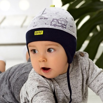 CZAPKA WIĄZANA BAWEŁNA ZAKRYWA USZY r. 40 42