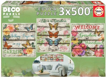 Puzzle 3x500 Kwiaty i motyle G3