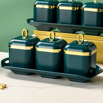 Коробочка для специй Современная баночка для специй Фарфоровая сахарница Три банки Зеленая