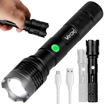 MOCNA LATARKA TAKTYCZA LED XHP50 USB-C ZOOM VAYOX