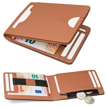 James Hawk Smart Wallet Skórzany portfel męski Slim RFID Jasny brązowy