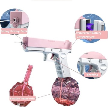 PISTOLET NA WODĘ AUTOMATYCZNY ELEKTRYCZNY GLOCK 2 MAGAZYNKI SIKAWKA USB AKU