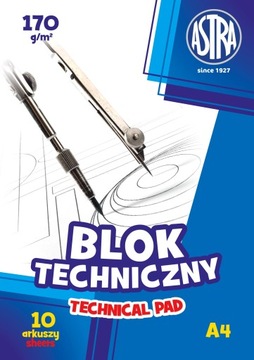 BLOK TECHNICZNY BIAŁE KARTKI A4 170g/m2 - ASTRA
