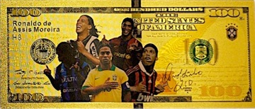 РОНАЛДИНЬО, красивая позолоченная коллекционная банкнота из ПВХ, ПОДАРОК ​​ДЛЯ ФАНАТЕЛЯ