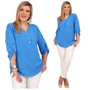 ELEGANCKA BLUZKA DAMSKA DUŻE ROZMIARY POLSKI PRODUCENT GŁADKA KOSZULOWA