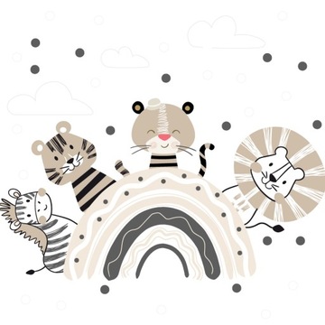 naklejki naklejka na ścianę dla dzieci pastele zwierzątka lew zebra 120