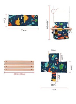 DREWNIANA HUŚTAWKA DLA DZIECI DO DOMU OGRODU KOLOROWA + PODUSZKA REGULOWANA