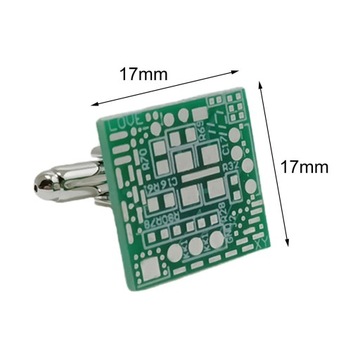 2x zielone spinki do mankietów z obwodami drukowanymi, unikalny design, kwadratowe, miedziane komputery