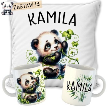 КОМПЛЕКТ ПОДУШКА+КРУЖКА МЕДВЕДЬ ПАНДА+ИМЯ ПОДАРОК ​​НА ДЕНЬ РОЖДЕНИЯ РЕБЕНКУ ВЫКРОЙКИ