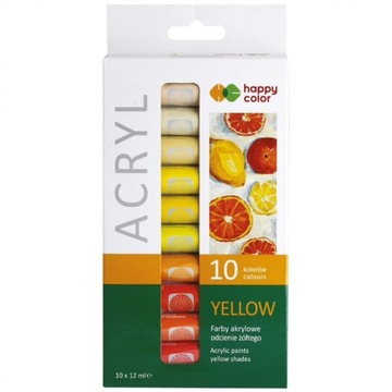 Farby akrylowe Happy Color 10 szt. x 12 ml YELLOW