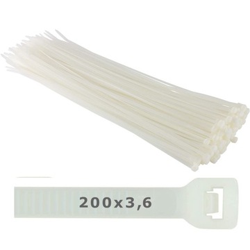 Opaski zaciskowe plastikowe białe 200x3,6 -100szt.